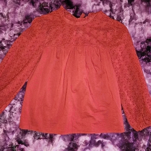 Madewell Pieced Eyelet Mockneck Ruffle Top size small - Picture 2 of 7